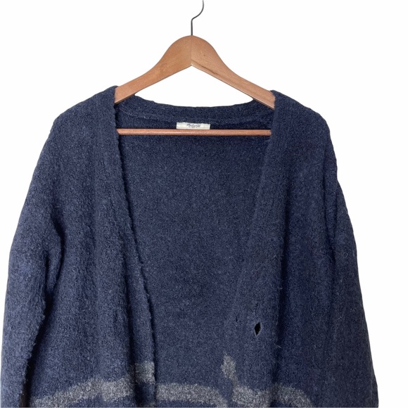 MADEWELL Boucle Wool and Alpaca Blend Blue and Gray Two Button Cardigan - Picture 4 of 15